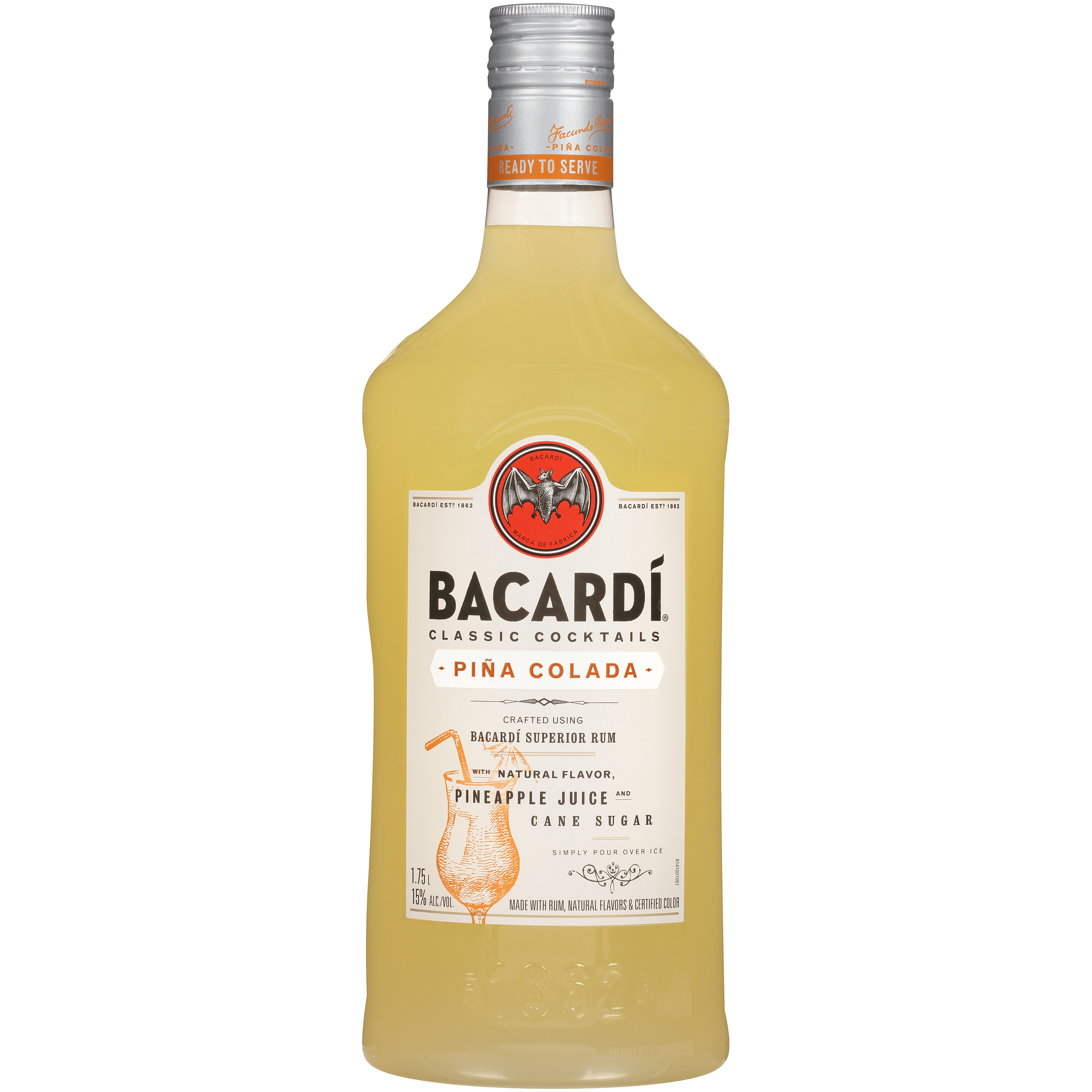 Bacardi Classic Cocktails Pina Colada 1.75l Glass_bottle Liquor Alcoholic Cocktails Drinkun.com