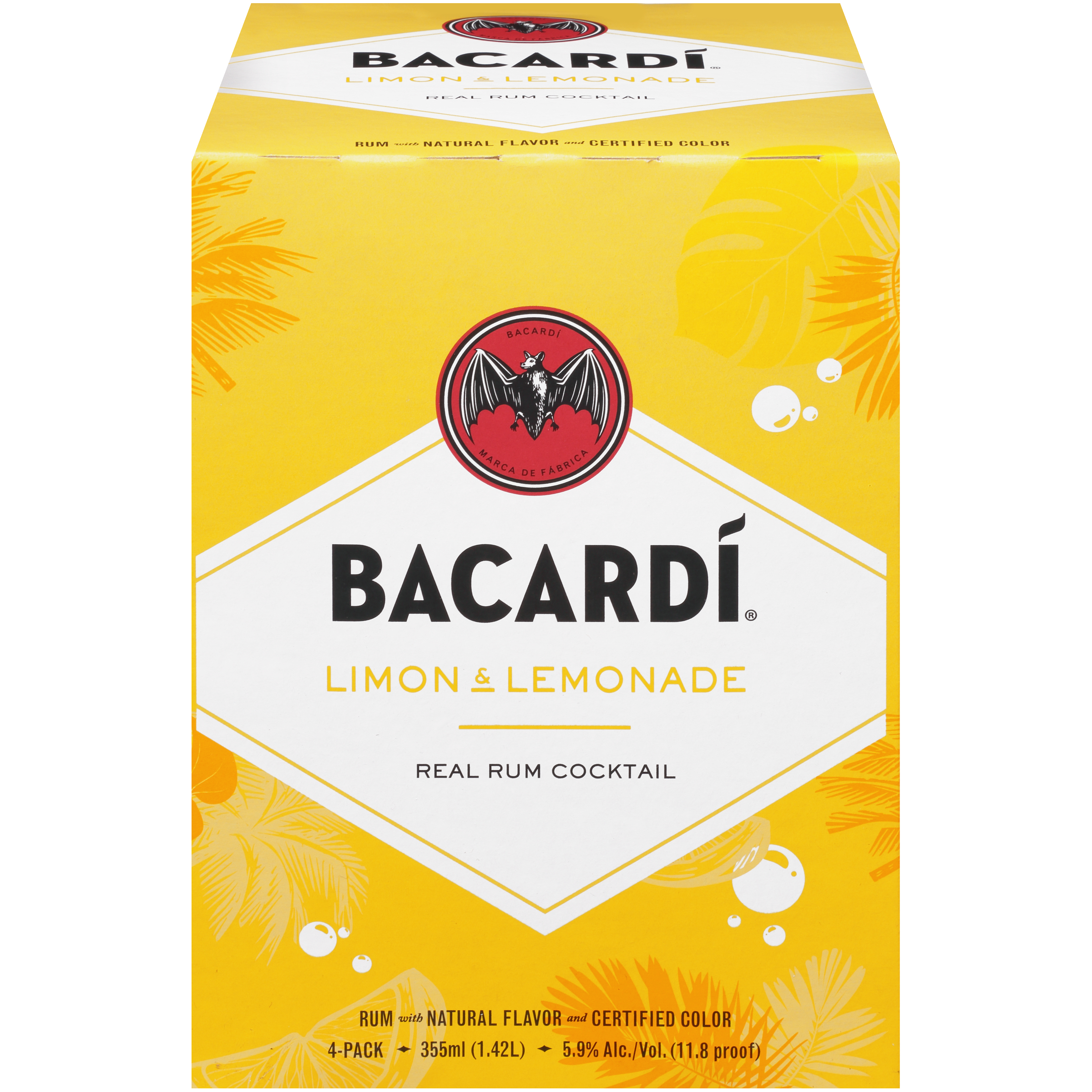 Bacardi Limon & Lemonade Real Rum Cocktail 4 Pack 1.42l Box Liquor Alcoholic Cocktails Drinkun.com