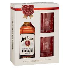 Jim Beam Kentucky Straight Bourbon Whiskey Gift Set 750ml Glass_bottle Liquor Gift Set Drinkun.com