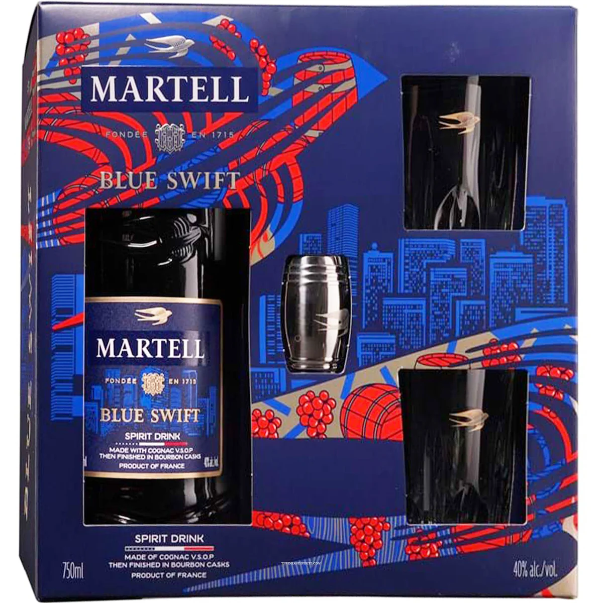 Martell Blue Swift Cognac V.S.O.P. Finished in Bourbon Casks Gift Set 750ml Glass_bottle Liquor Gift Set Drinkun.com