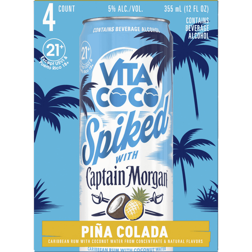 Vita Coco Spiked with Captain Morgan Pina Colada 4 Pack 1.42l Box Liquor Alcoholic Cocktails Drinkun.com
