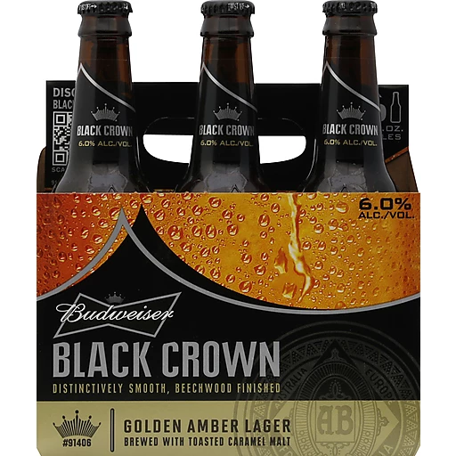 Budweiser Black Crown Golden Amber Larger 6X 12oz Bottle Beer Premium Full Beer Drinkun.com