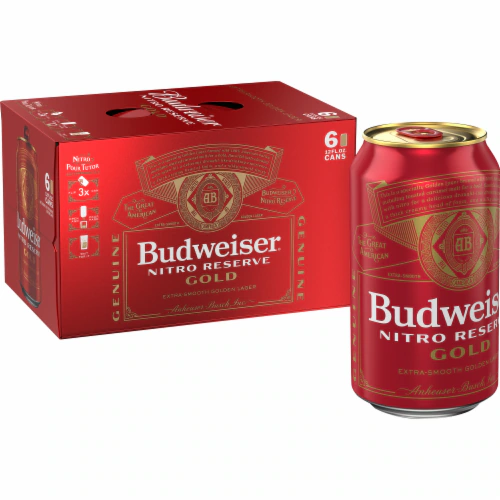 Budweiser Nitro Reserve Gold 6X 12oz Can Beer Premium Full Beer Drinkun.com