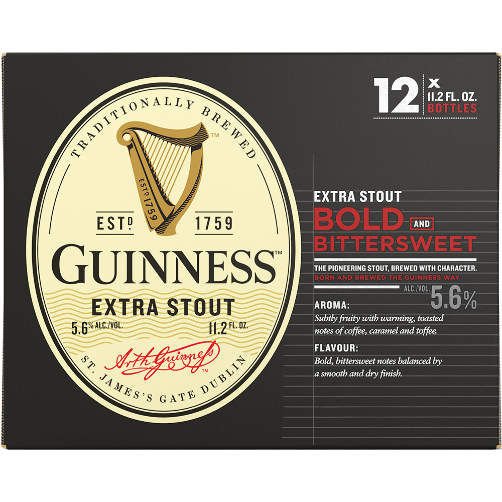 Guinness Extra Stout 12X 11.2oz Bottles Beer Ale Stout Drinkun.com