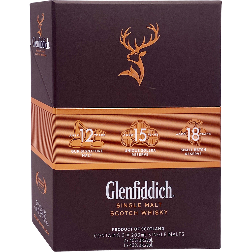 Glenfiddich Single Malt Scotch Whisky Trio Pack 600ml Glass_bottle Liquor Scotch Whiskey Drinkun.com
