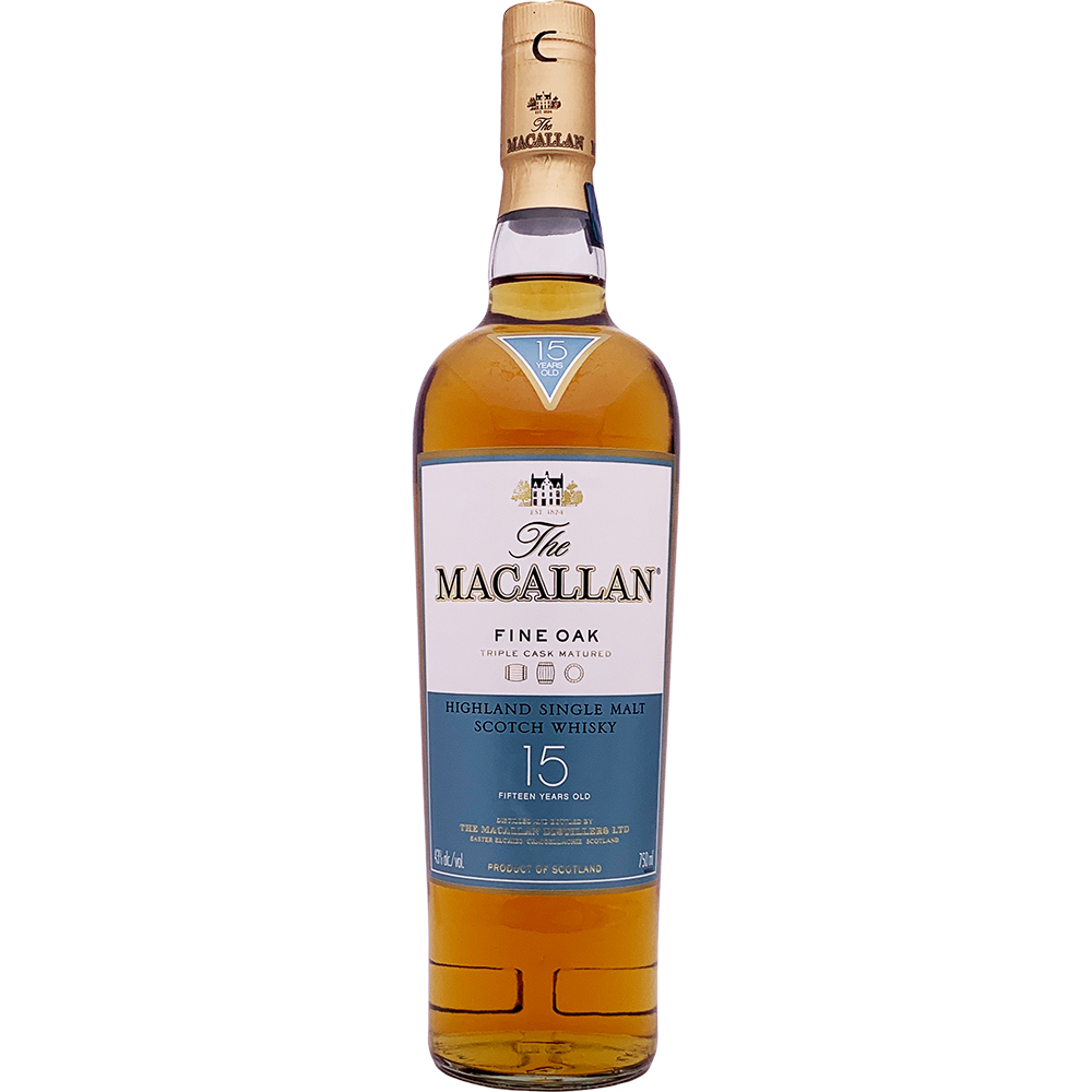 The Macallan Fine Oak Triple Cask Matured Highland Single Malt Highland Scotch Whisky - 15 Year 750ml Glass_bottle Liquor Scotch Whiskey Drinkun.com