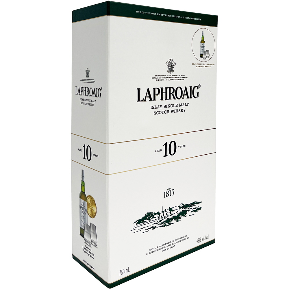 Laphroaig Islay Single Malt Scotch Whisky 10 Year Gift Set 750ml Glass_bottle Liquor Gift Set Drinkun.com