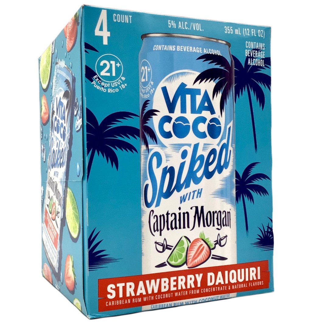 Vita Coco Spiked with Captain Morgan Strawberry Daiquiri, 4-PACK (4 x 12 fl oz) 4X 355ml Cans Liquor Rum Spiced Rum Drinkun.com