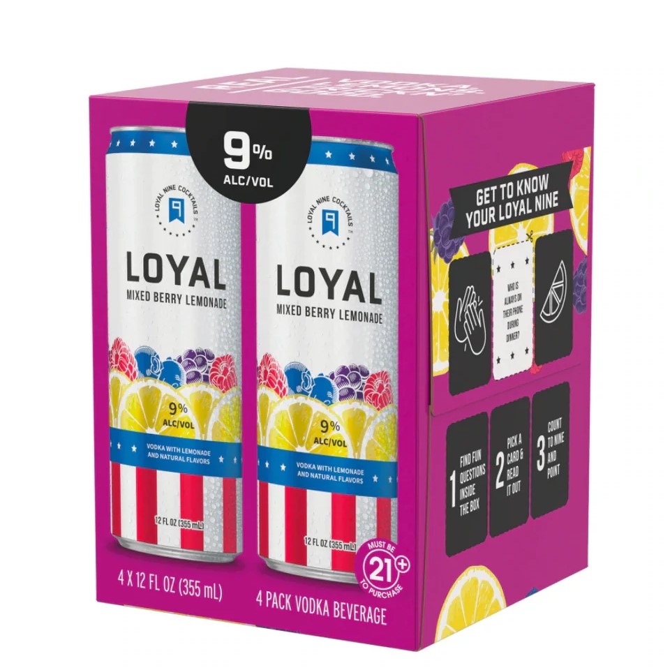 Loyal 9 Mixed Berry Lemonade Vodka Cocktail 4X 12oz Cans Liquor Ready-to-Drink Drinkun.com