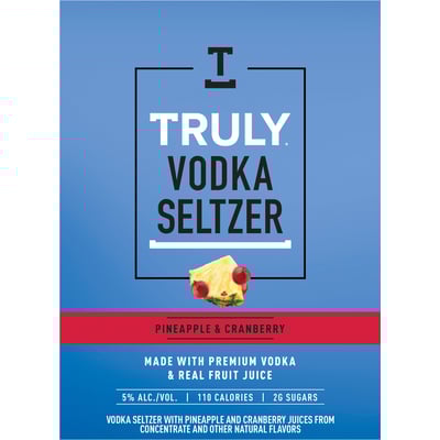 Truly Vodka Seltzer Pinepple & Cranberry 4 Pack 1.42oz Box Liquor Alcoholic Cocktails Drinkun.com