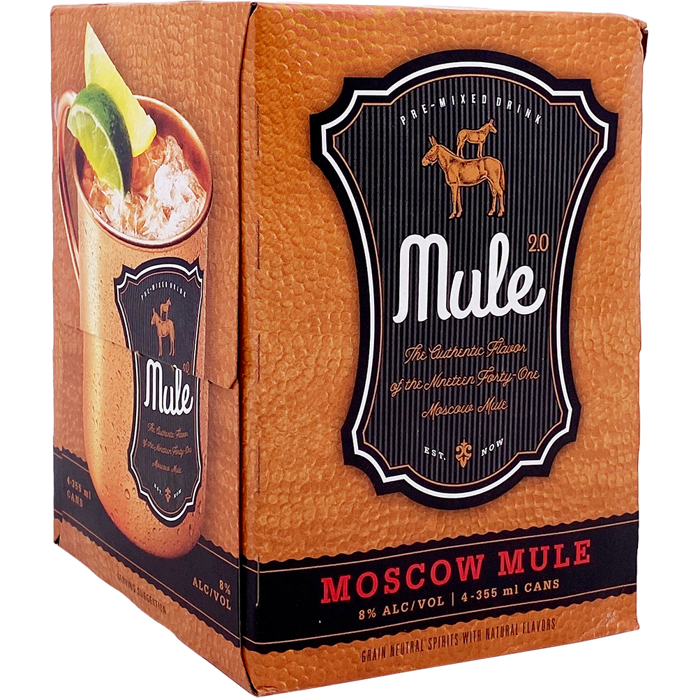 Mule 2.0 Moscow Mule 4 Pack 1.42oz Box Liquor Alcoholic Cocktails Drinkun.com